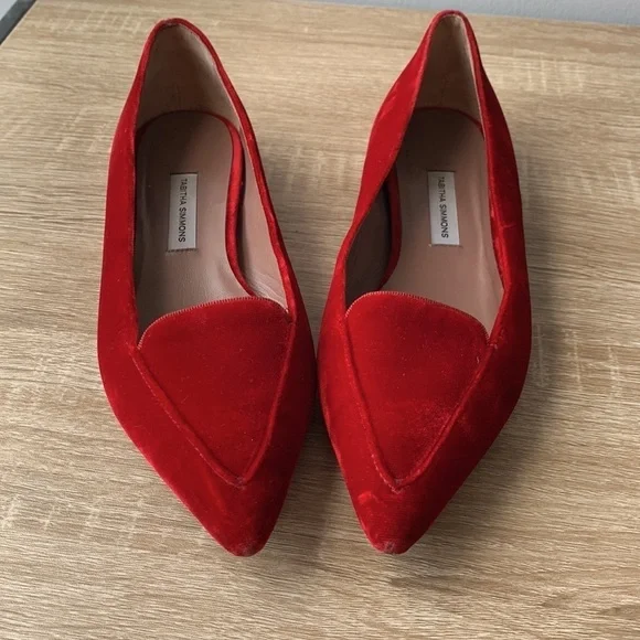 Tabitha Simmons Alexa Red Velvet Pointed Flats size 6.5 - Picture 3 of 10